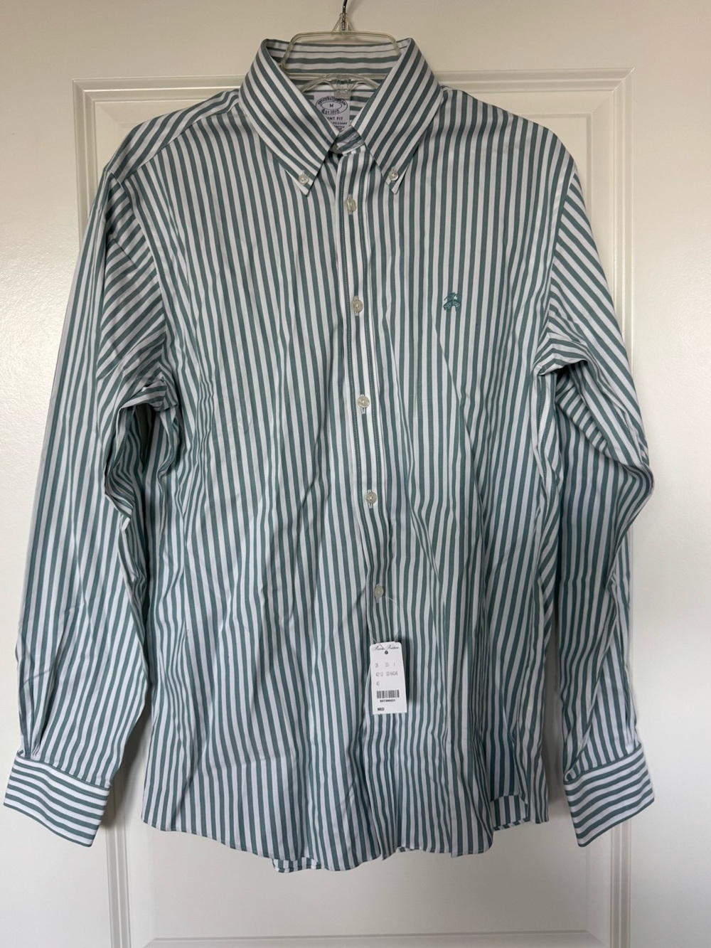 Brooks Brother Button-Down Striped Dress Shirt - Green & White Size M